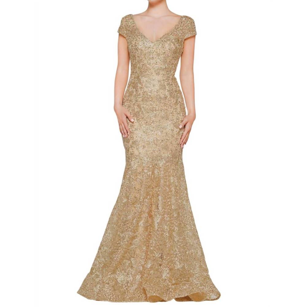 NEW COLORS DRESS metallic mermaid gown in gold